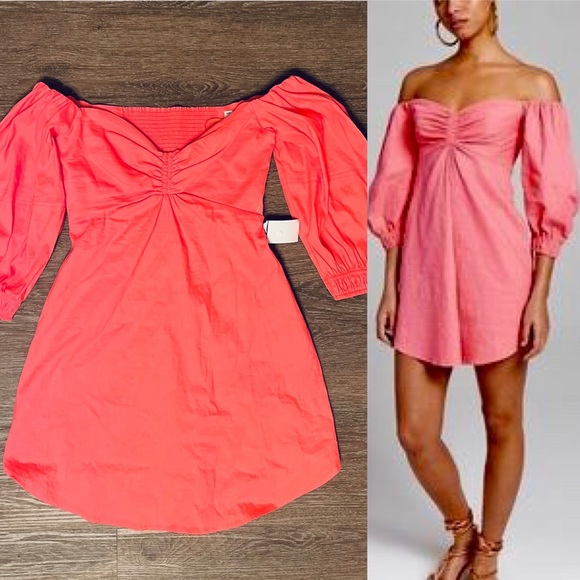 A.L.C. Mila Pink Linen Blend Off the Shoulder Mini Dress Size 4 - Picture 12 of 12